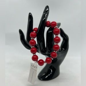 NWT Vintage Charter Club Stretch Bracelet with Red and Silver Beads